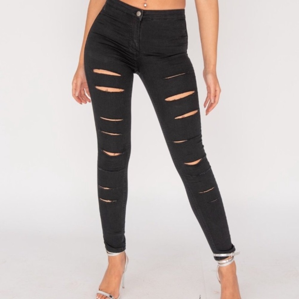 B35: Black Slit-High Waisted Denim